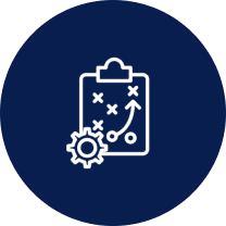 Strategy clipboard with gear icon.
